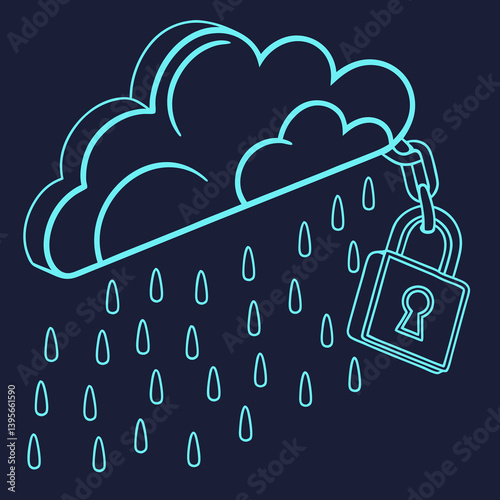 Locked cloud icon with digital rain