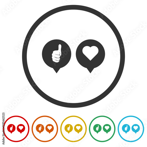Free Download Thumb up and heart icon. Set icons in color circle buttons - GFXLoad