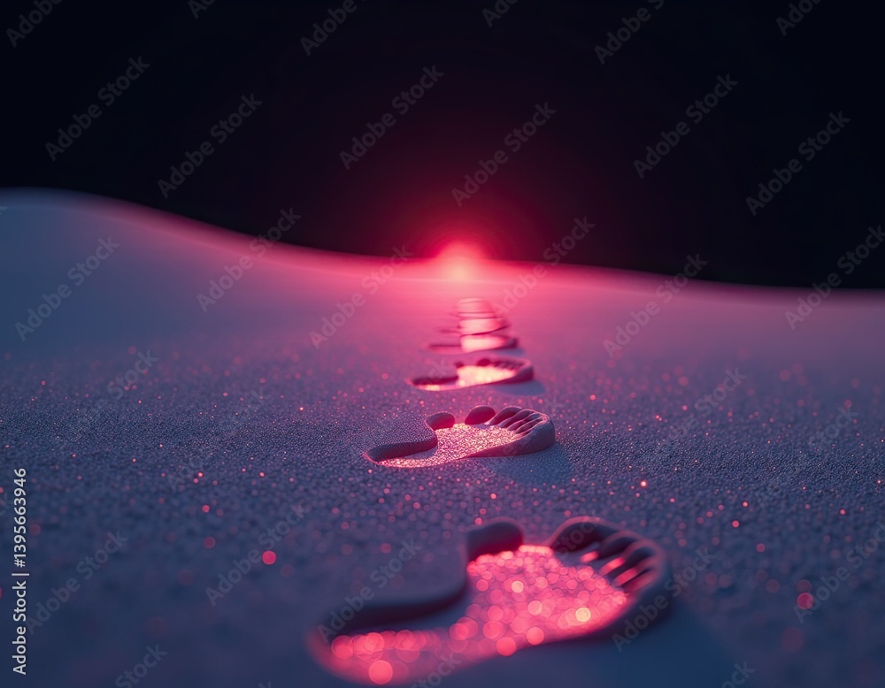 Footprints in the Sand at Sunset - Glowing Path to the Future