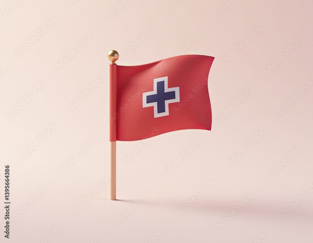 Red Flag with White Cross - Minimalist Switzerland Flag Illustration