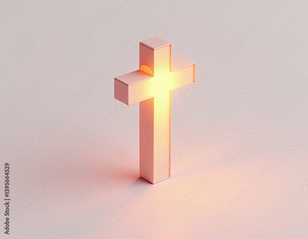 Glowing Pink Christian Cross Symbol - Minimalist 3D Render