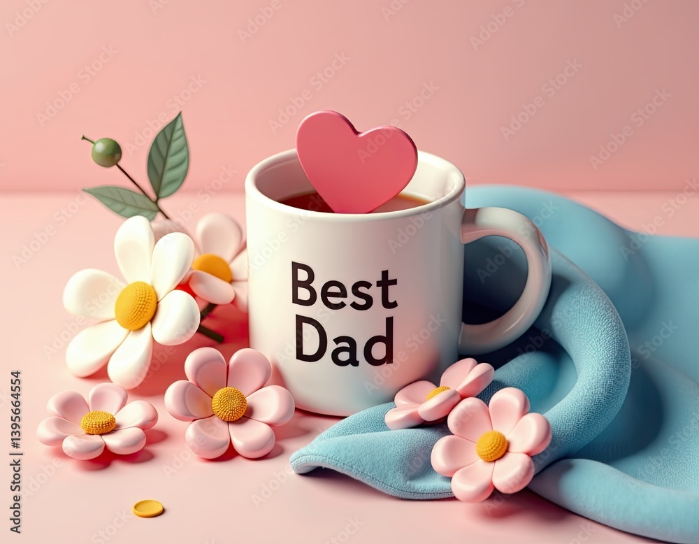 Best Dad Mug with Flowers and Heart - Father's Day Gift Concept
