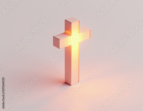 Obraz na płótnie Glowing Pink Christian Cross Symbol - Minimalist 3D Render w salonie