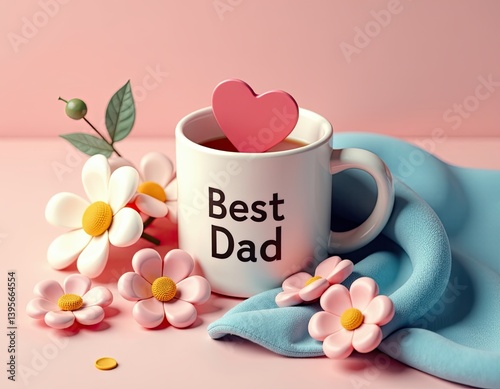 Obraz na płótnie Best Dad Mug with Flowers and Heart - Father's Day Gift Concept w salonie
