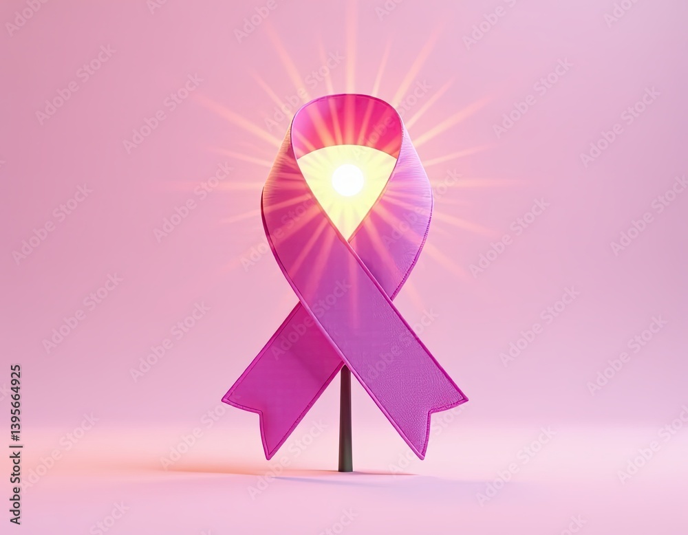 Glowing Pink Ribbon Hope and Awareness Symbol