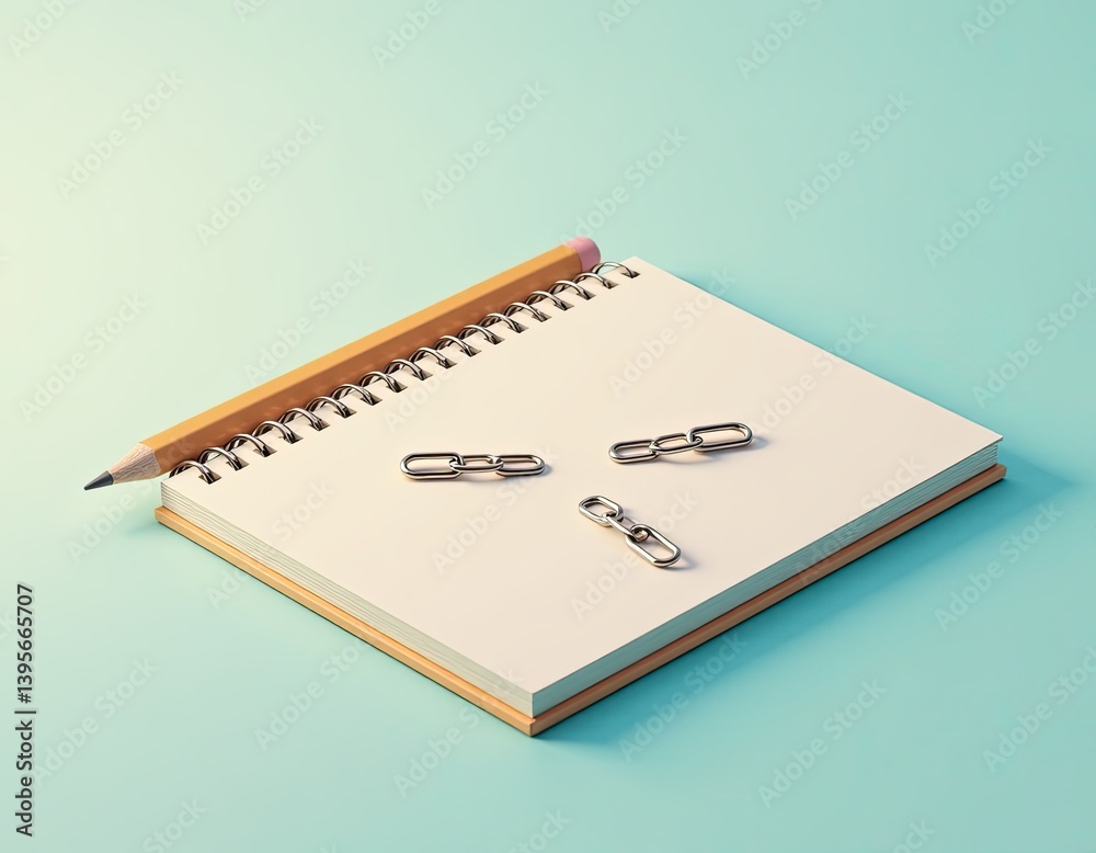 Blank Notepad with Pencil and Metal Links - Business Concept