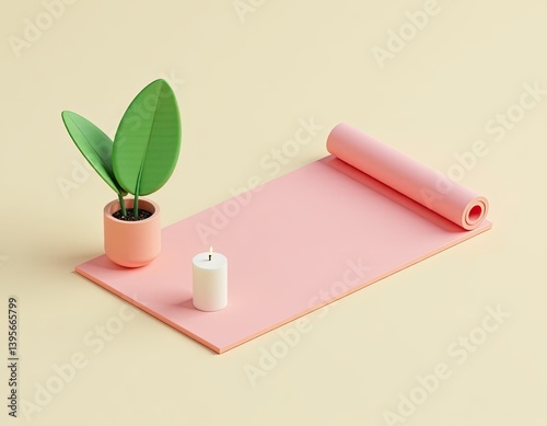 Obraz na płótnie Minimalist Yoga Scene Pink Mat, Candle, and Plant w salonie
