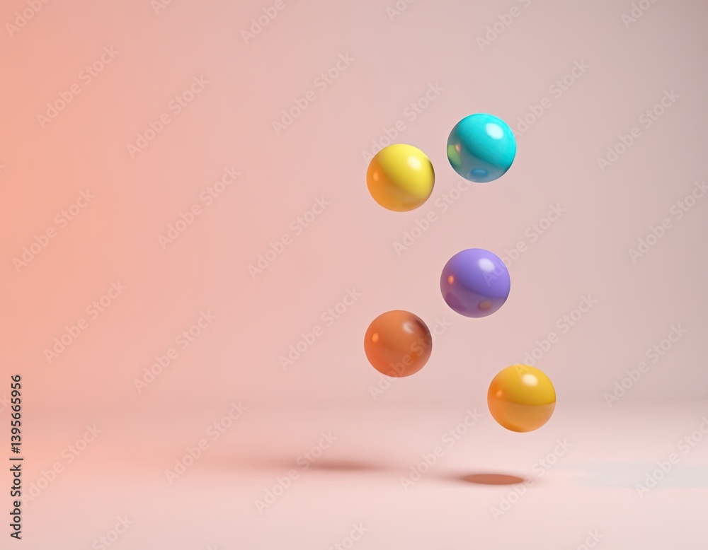 Colorful Balls Falling on Pink Background - Abstract 3D Render
