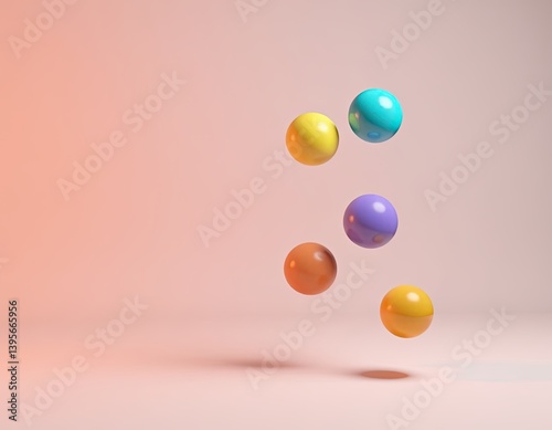 Obraz na płótnie Colorful Balls Falling on Pink Background - Abstract 3D Render w salonie