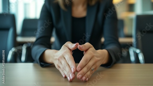 Businesswoman's hands in meeting room setting