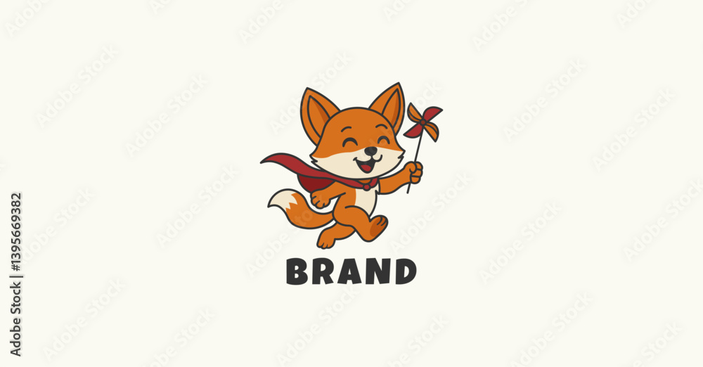 Fototapeta premium Cute Happy Fox Run and Playing Pinwheel Toy Logo