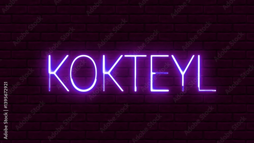 Obraz premium Kokteyl neon sign. Kokteyl text font with light. Luminous and shimmering haze inside the letters of the text Kokteyl. 