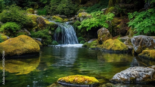 Fototapeta Naklejka Na Ścianę i Meble -  Tranquil waterfall scene nature