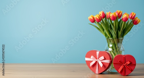 Wallpaper Mural A bouquet of vibrant tulips and heart-shaped gift boxes for a special occasion. Torontodigital.ca