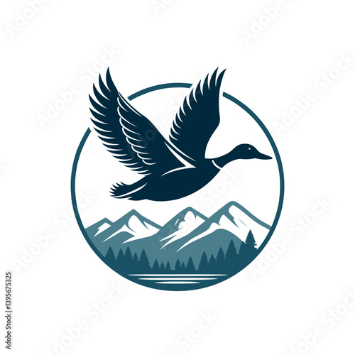 duck silhouette logo vector line art logo design