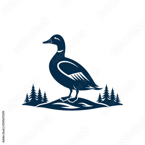 duck silhouette logo vector line art logo design
