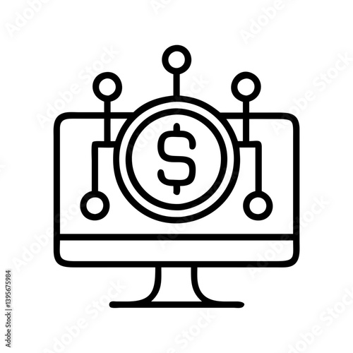 Online finance dollar money transfer on computer monitor icon vector graphic design