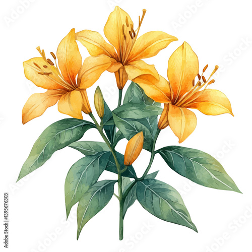 Gloriosa Lily flower, watercolor illustration, isolated on a white background.

