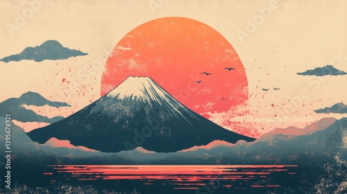 Elegant New Year Card Featuring Sunrise Over Mount Fuji on Washi Paper