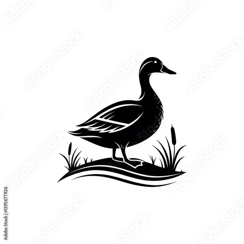 duck silhouette logo vector line art logo design