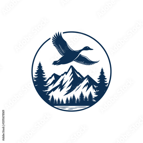 duck silhouette logo vector line art logo design
