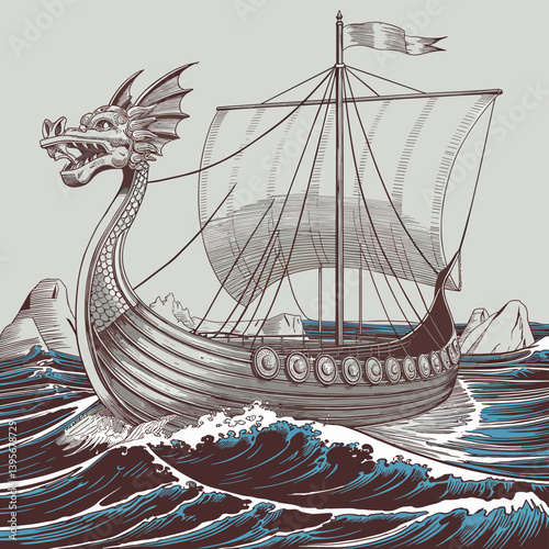 Viking ship logo vector
