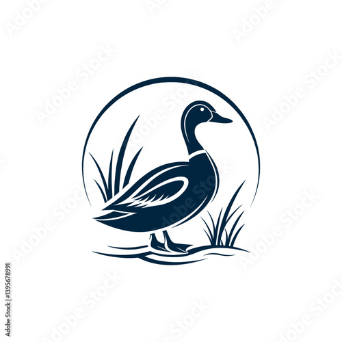 duck silhouette logo vector line art logo design
