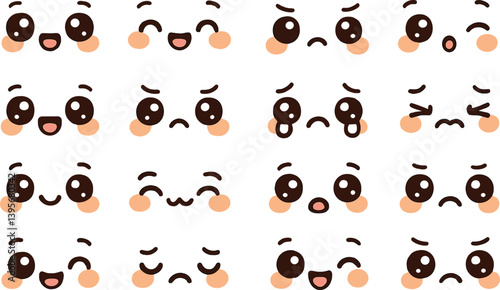 Cute cartoon face expressions set for emoticons and emotion design