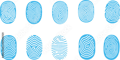 Blue fingerprint vector icons. Finger print id authentication symbol set.