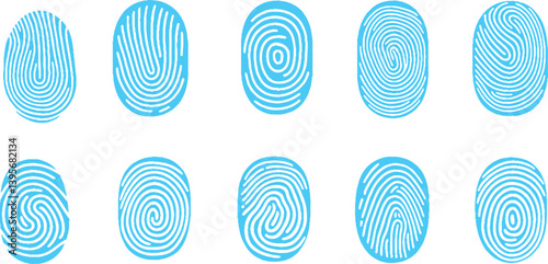 Fingerprint vector icons. Finger print id authentication symbol set.