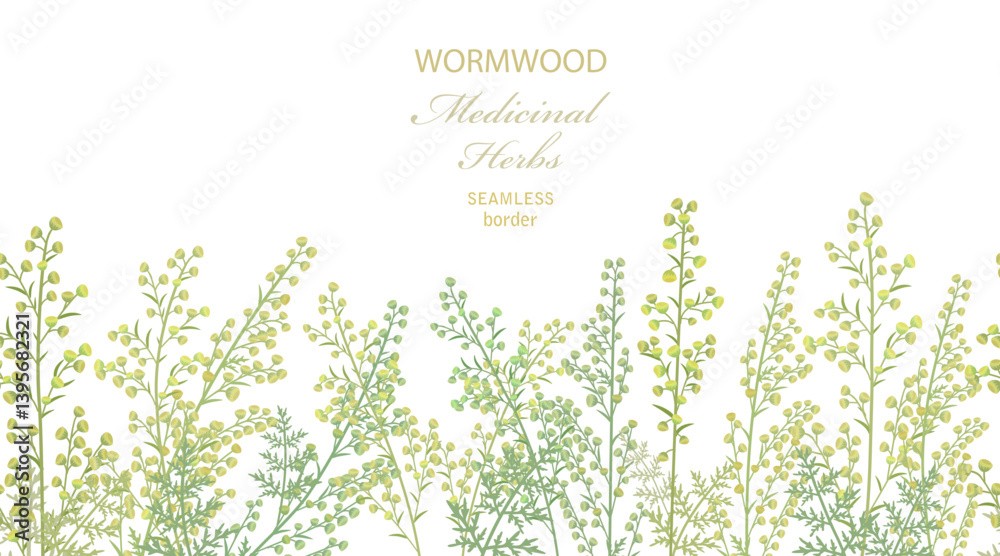 seamless border with blooming wormwood flowers. frame of Artemisia absinthium blooms herbs seamless border with blooming wormwood flowers. frame of Artemisia absinthium blooms herbs