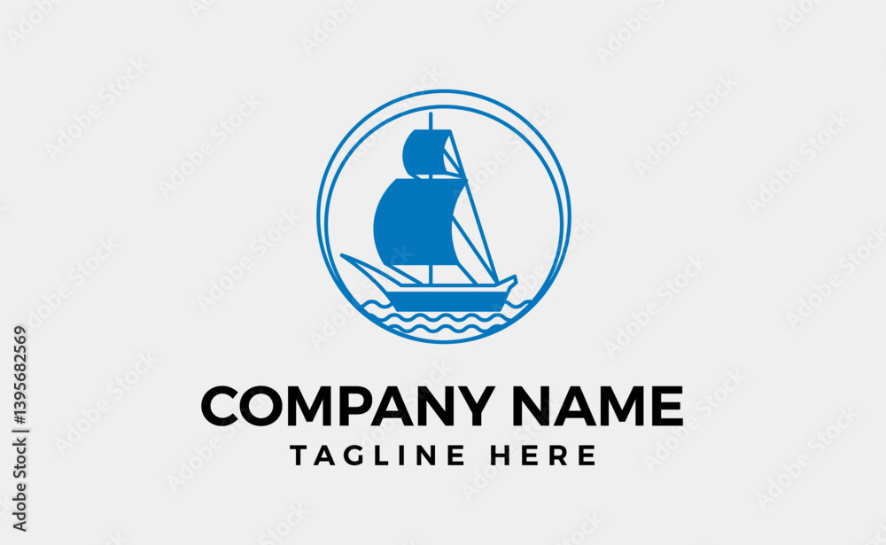Sea wave sailboat logo. Travel logo design.
