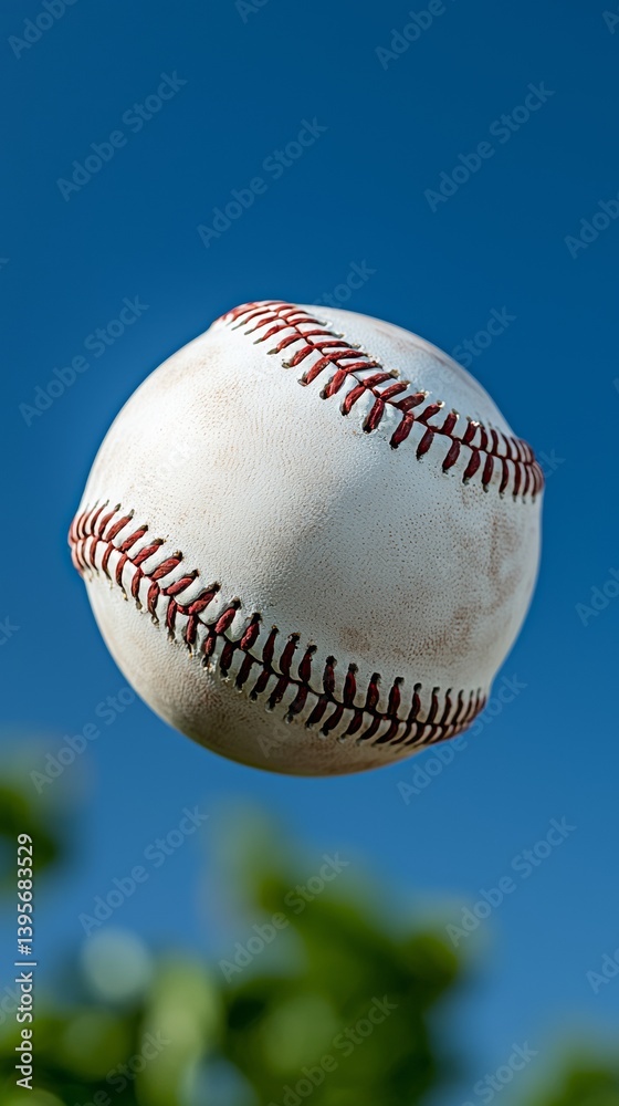 Baseball in flight with a bright blue sky background, a classic game. Baseball in flight with a bright blue sky background, a classic game.