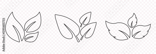 Collection of leaf icons. Black icons isolated on a white background. Vector illustration 