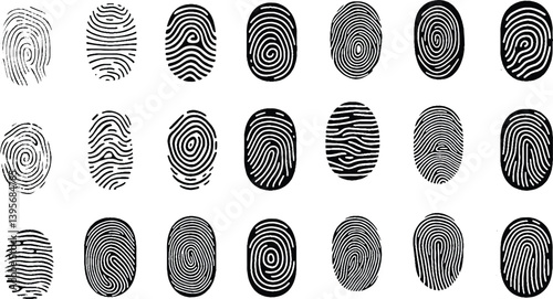Fingerprint vector icons. Finger print id authentication symbol set.