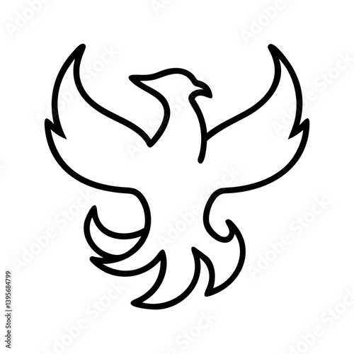 Phoenix bird outline vector illustration mythical creature firebird symbol logo design