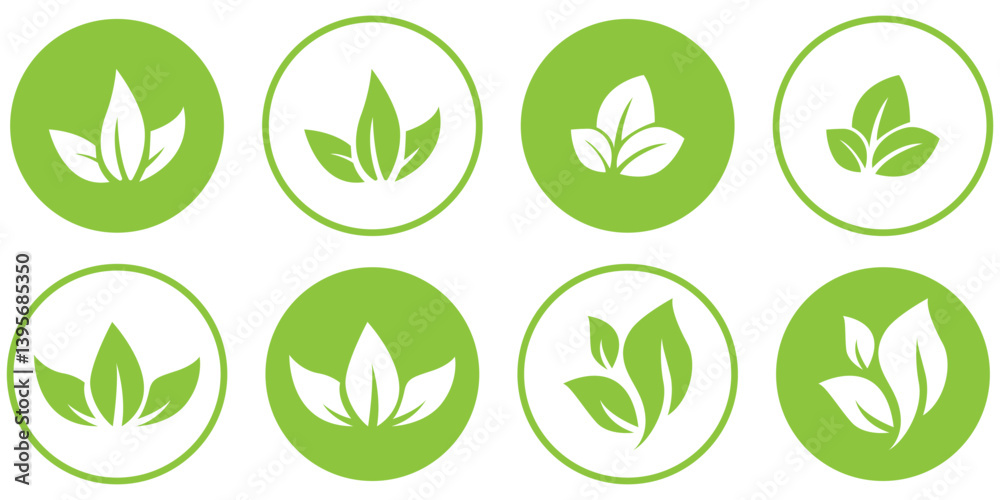 Green leaf icons set. Leaves icon on transparent background. Collection green leaf. Elements design for natural, eco, vegan, bio labels. Green leaf icons set. Leaves icon on transparent background. Collection green leaf. Elements design for natural, eco, vegan, bio labels.
