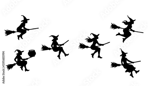 Halloween card with witches Set