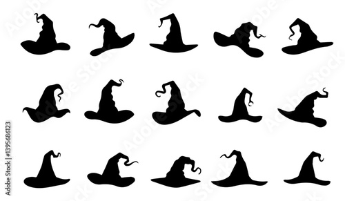 Illustration of different witch hats set