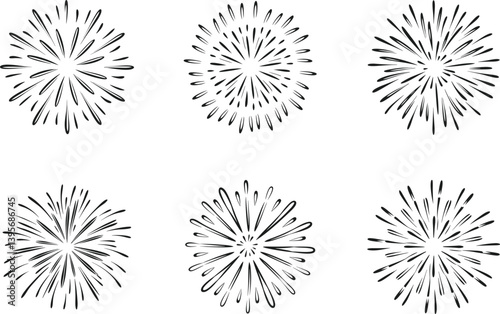 Set of Hand-Drawn Firework Silhouette Vector Icons – Decorative Burst Collection