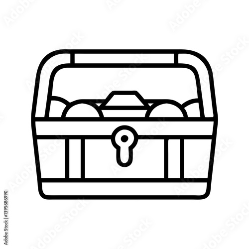 Open treasure chest with gold and gems vector illustration line art drawing