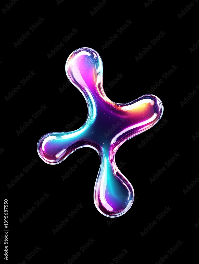 **Holographic Liquid Blob: Iridescent Plus Shape** - Abstract iridescent blob, plus sign shape, holographic texture, vibrant colors, fluid dynamics. Symbolizing: innovation, energy, connection **Holographic Liquid Blob: Iridescent Plus Shape** - Abstract iridescent blob, plus sign shape, holographic texture, vibrant colors, fluid dynamics. Symbolizing: innovation, energy, connection