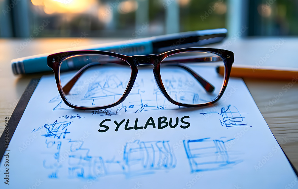 SYLLABUS - word on a white sheet with glasses and marker in the background