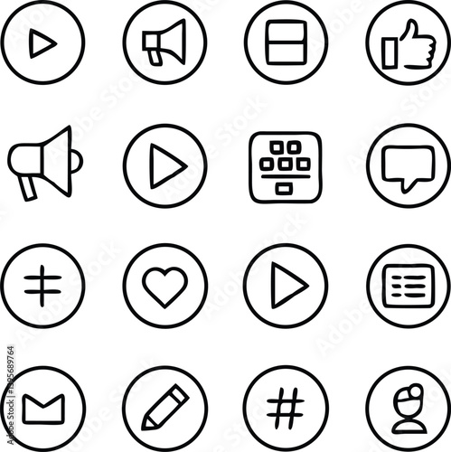 Social Media Icon Pack Vector | Network, Share & Communication Line Icon Set