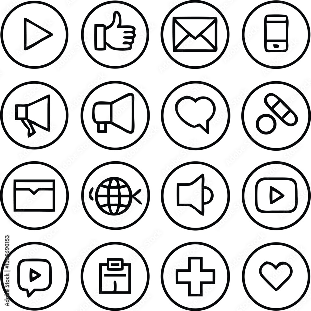 Social Media Icon Pack Vector | Network, Share & Communication Line Icon Set Social Media Icon Pack Vector | Network, Share & Communication Line Icon Set