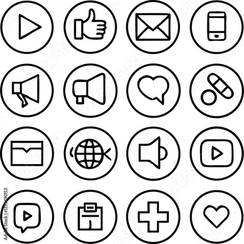 Social Media Icon Pack Vector | Network, Share & Communication Line Icon Set