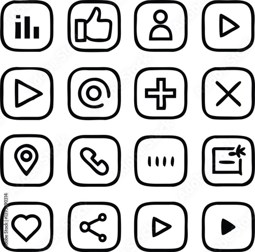 Social Media Icon Pack Vector | Network, Share & Communication Line Icon Set