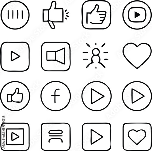 Social Media Icon Pack Vector | Network, Share & Communication Line Icon Set
