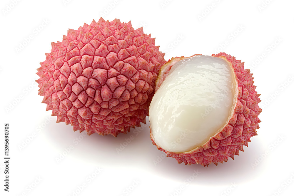 Fresh Lychee Fruit with a Textured Shell, Isolated on White Fresh Lychee Fruit with a Textured Shell, Isolated on White