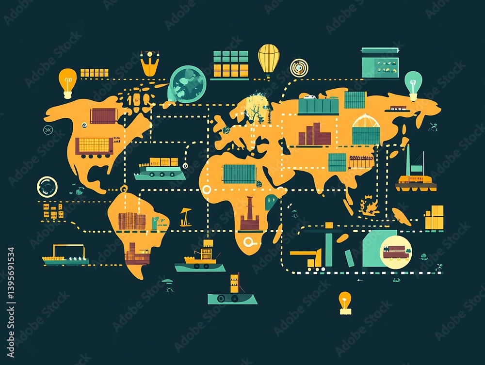 Global logistics network illustrated on a world map.